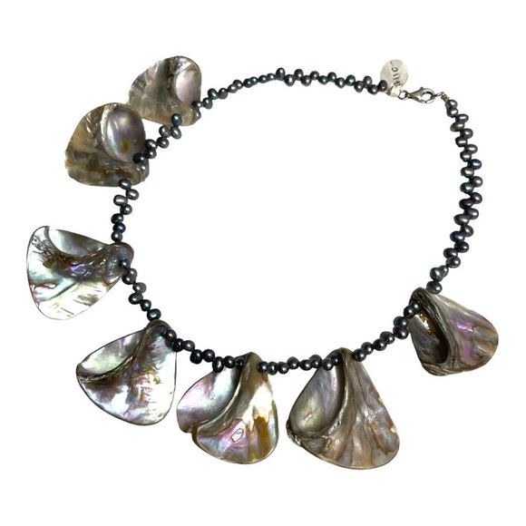 Sterling Silver Freshwater Pearl and Abalone Shell Necklace SS Lobster Latch 8" - Picture 12 of 14